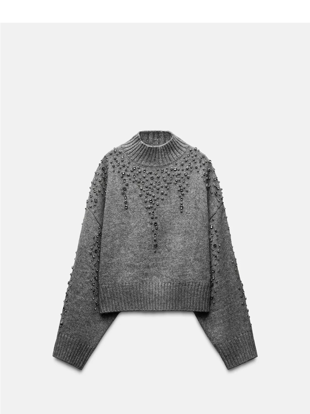 EUC Zara Gray Marl Jewel Beaded Knit Sweater Size S